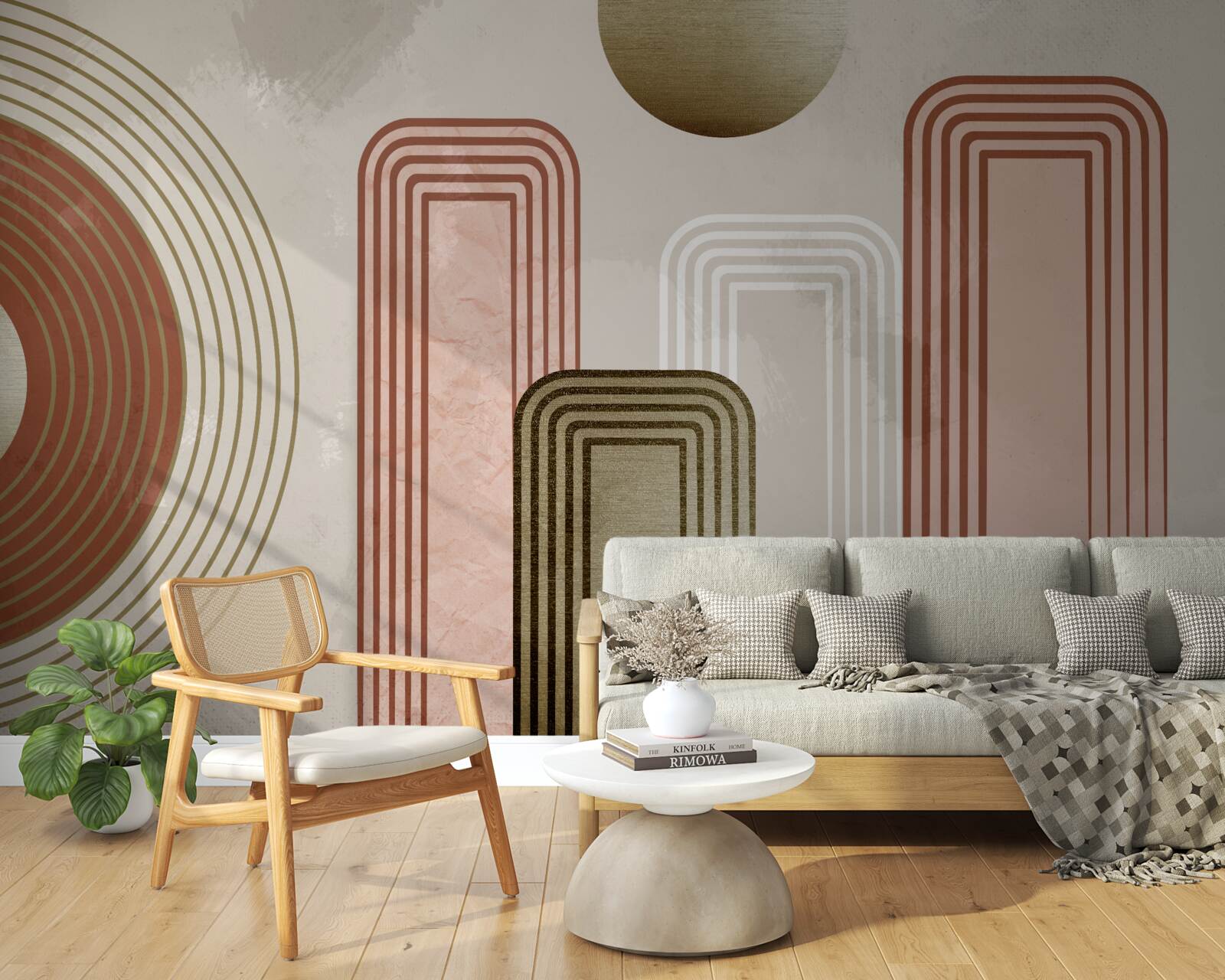 Fotobehang zachte rondingen op een grijze achtergrond