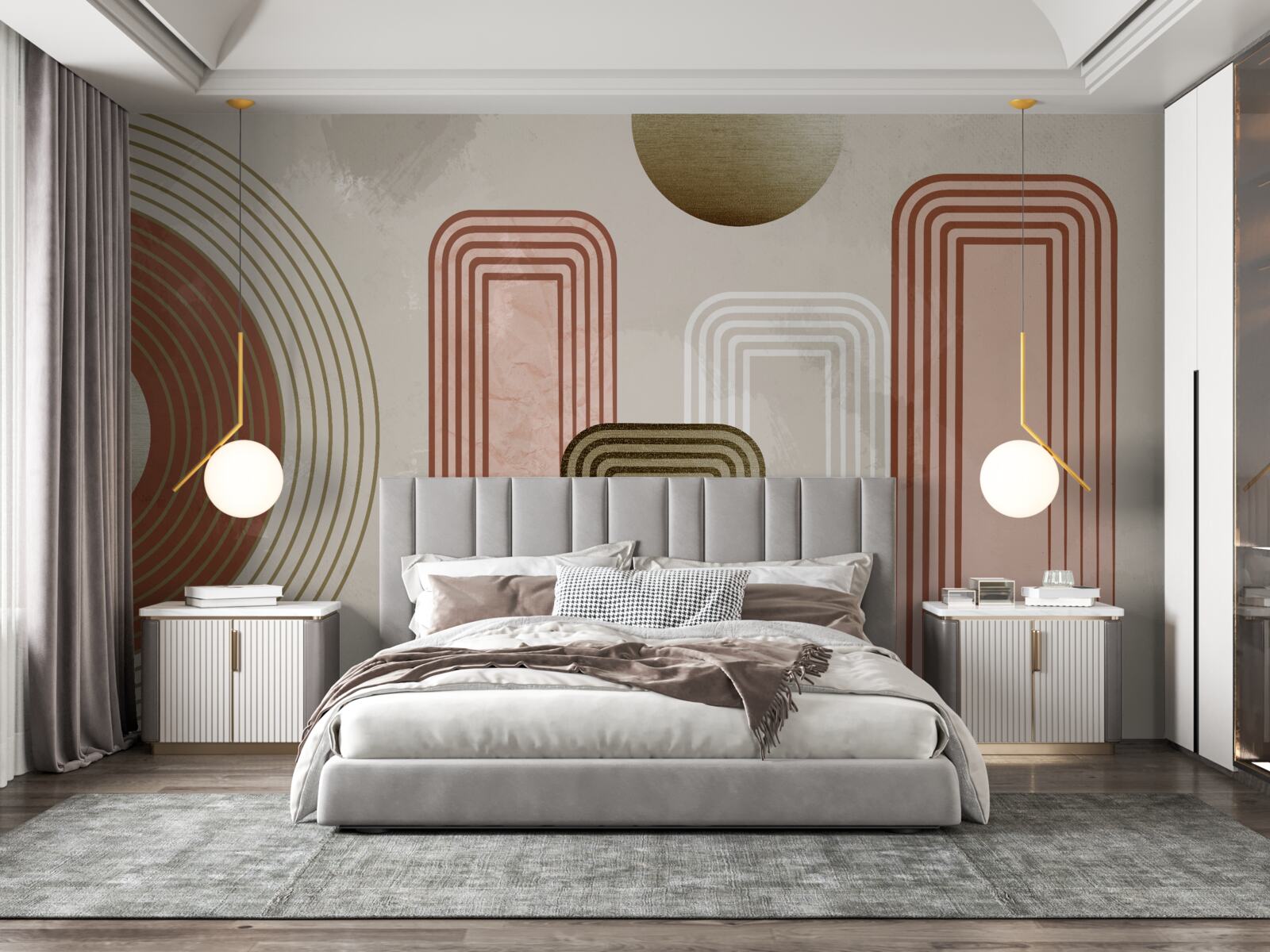 Fotobehang zachte rondingen op een grijze achtergrond