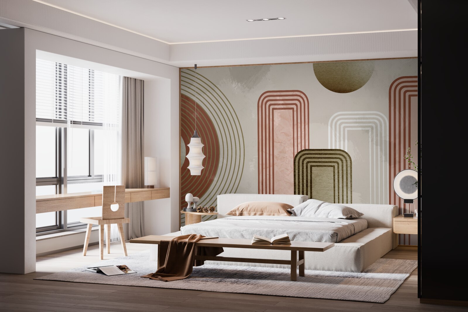 Fotobehang zachte rondingen op een grijze achtergrond