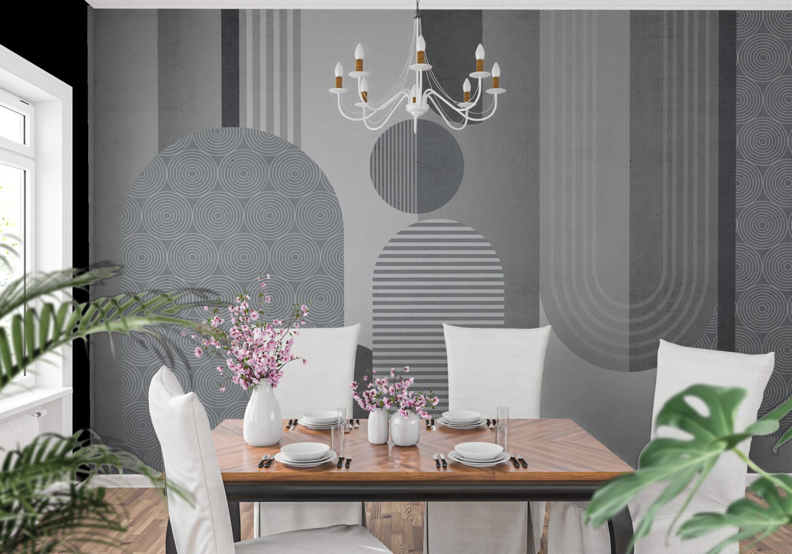 Fotobehang gearceerde rechthoeken met een gebogen vorm