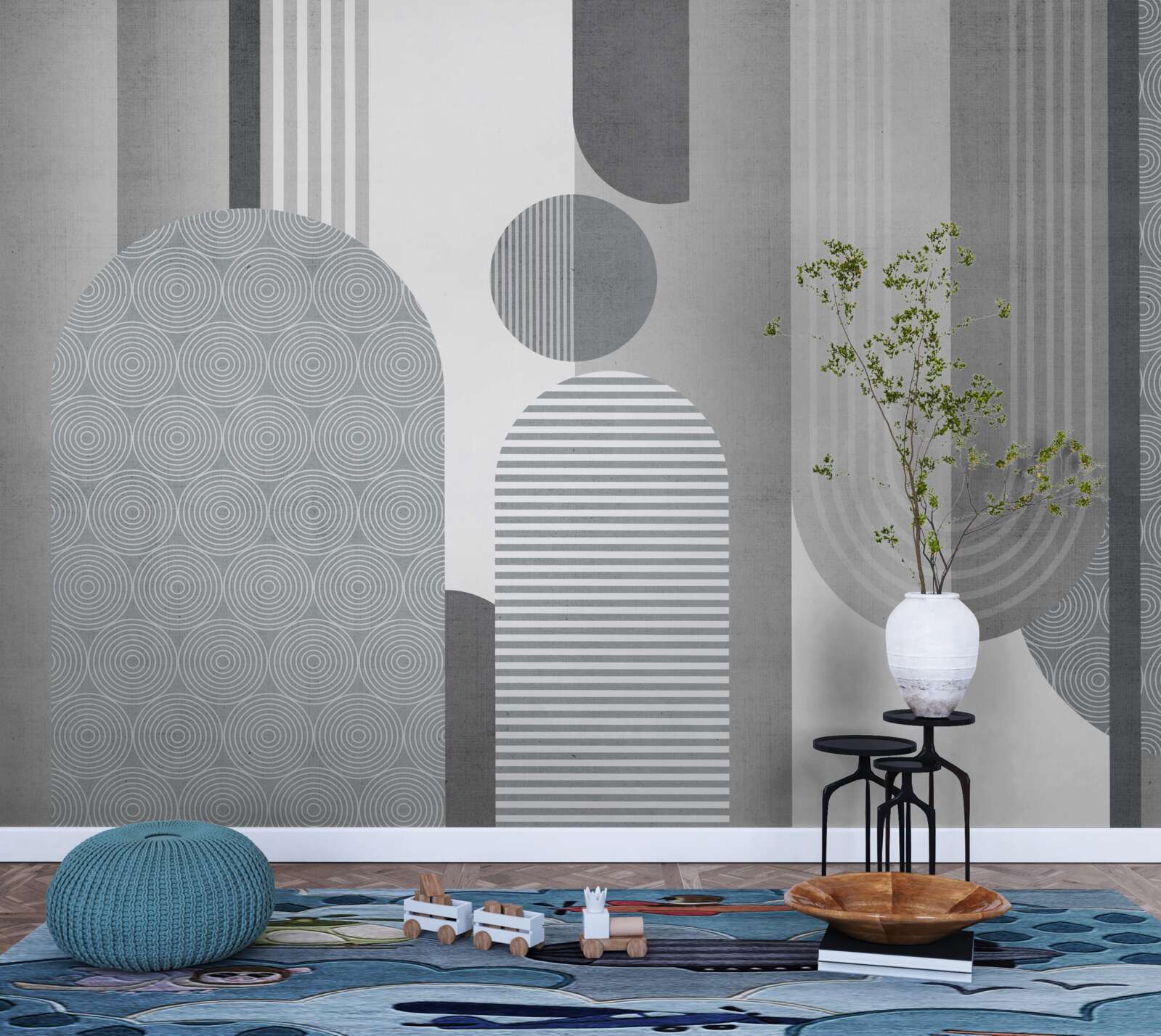 Fotobehang gearceerde rechthoeken met een gebogen vorm