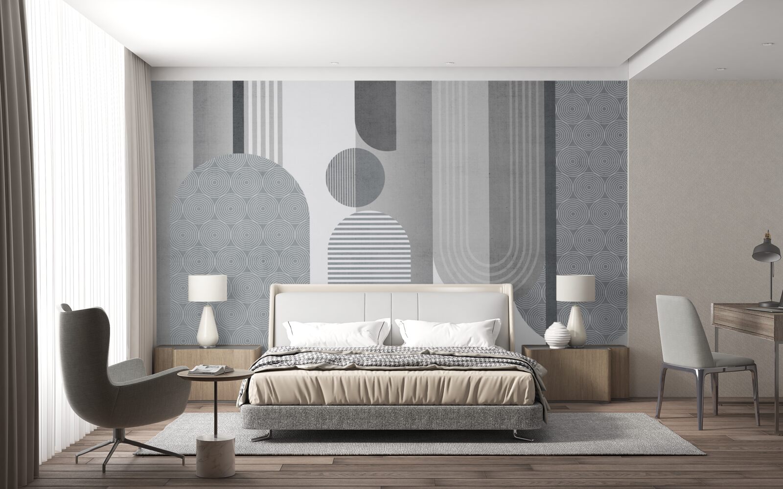 Fotobehang gearceerde rechthoeken met een gebogen vorm