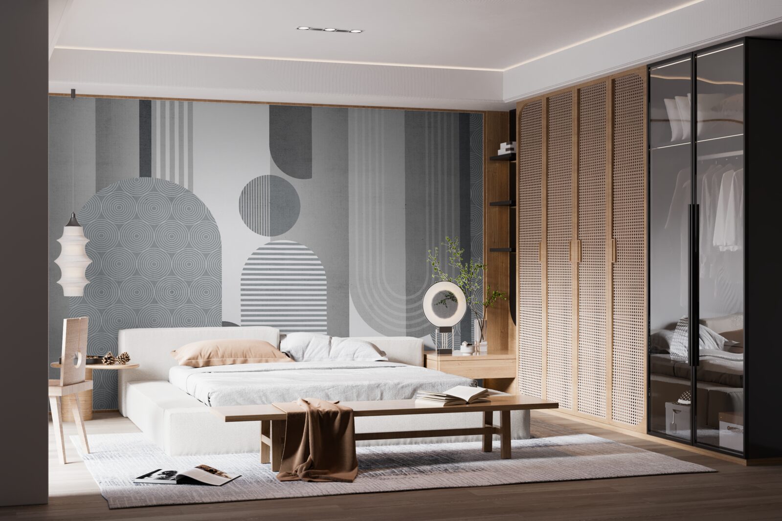 Fotobehang gearceerde rechthoeken met een gebogen vorm