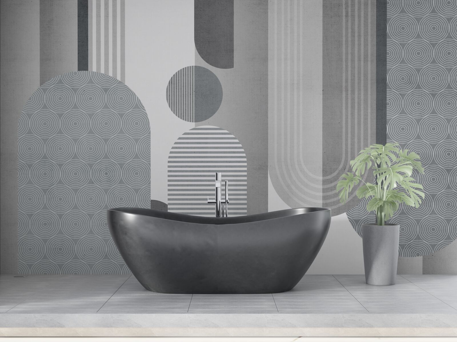 Fotobehang gearceerde rechthoeken met een gebogen vorm