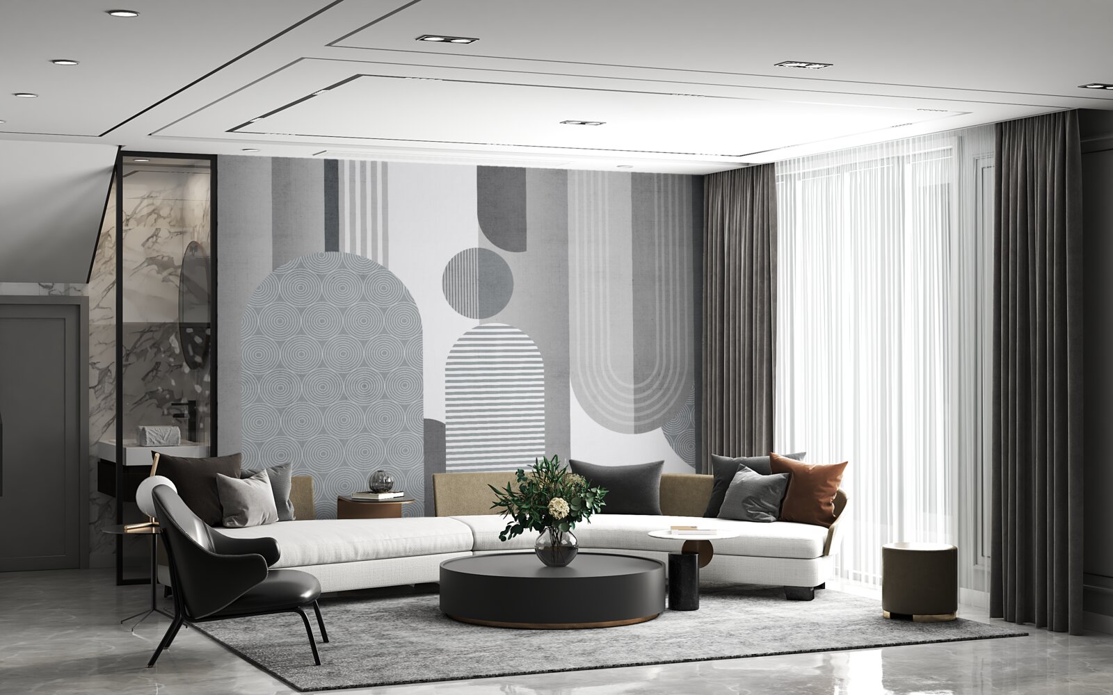 Fotobehang gearceerde rechthoeken met een gebogen vorm