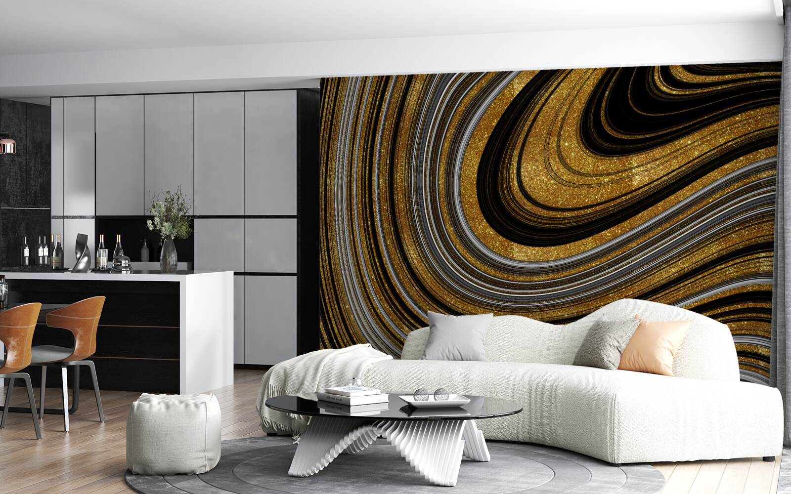 Fotobehang gouden smeltende golven