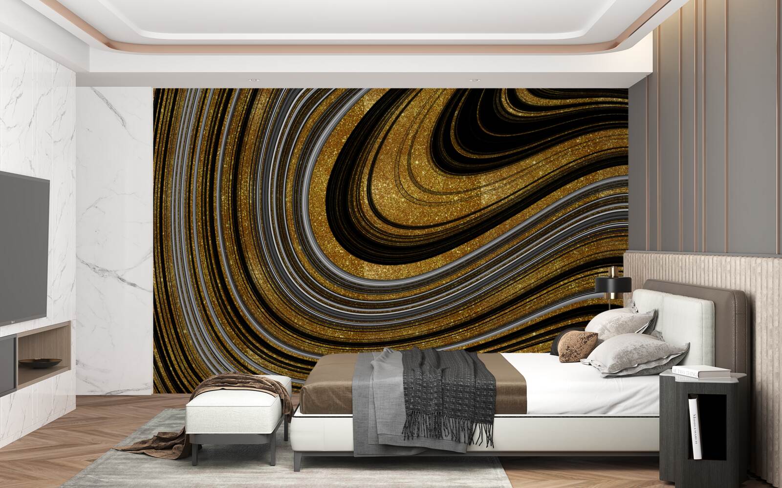 Fotobehang gouden smeltende golven