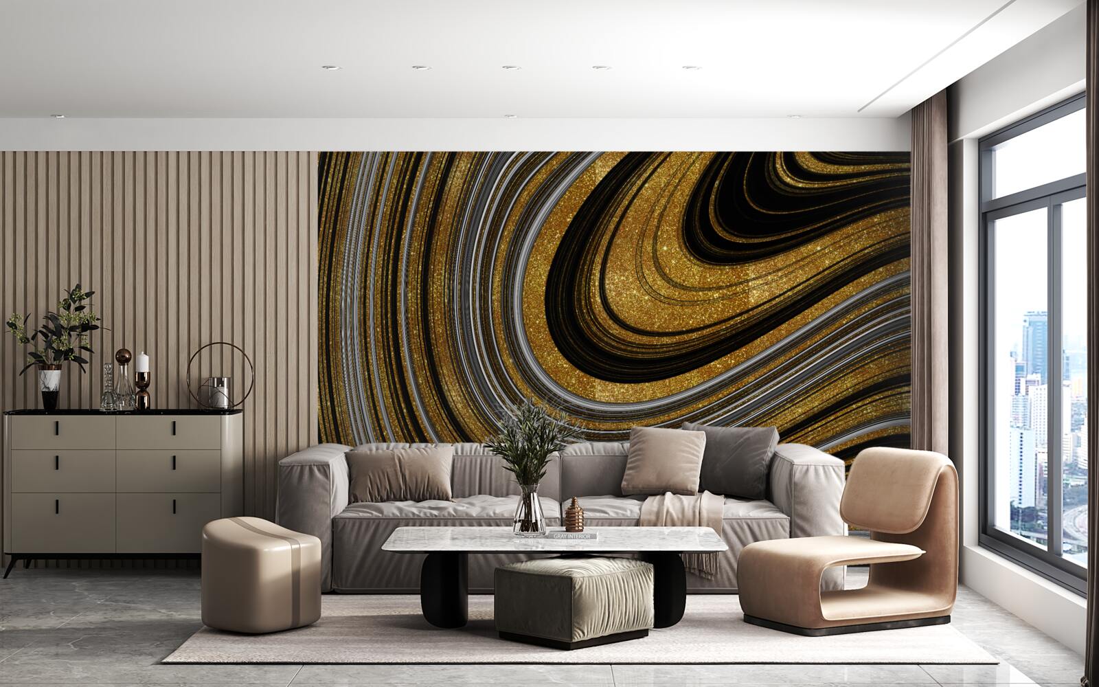 Fotobehang gouden smeltende golven