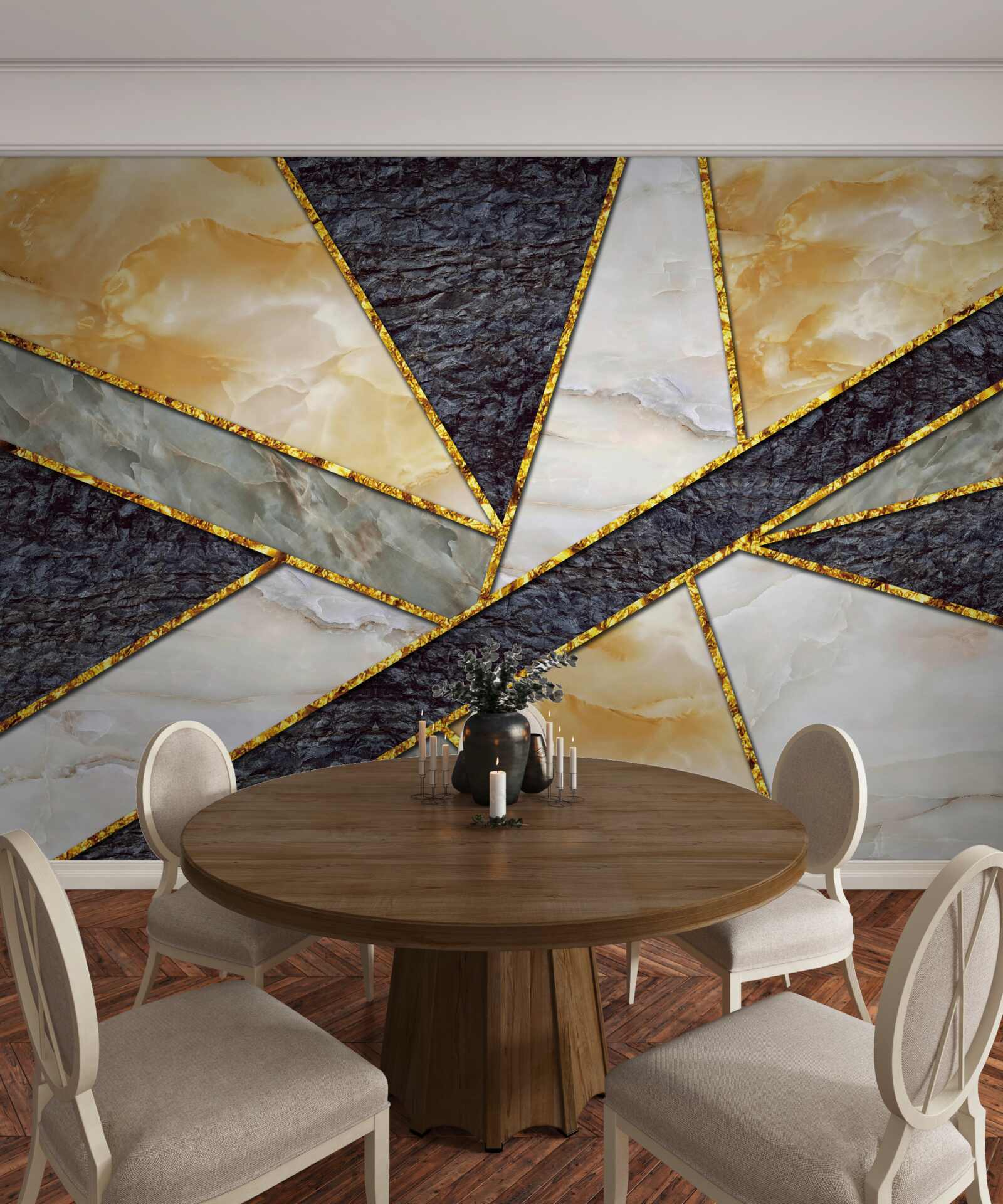 Fotobehang gekleurd marmer in gouden proporties