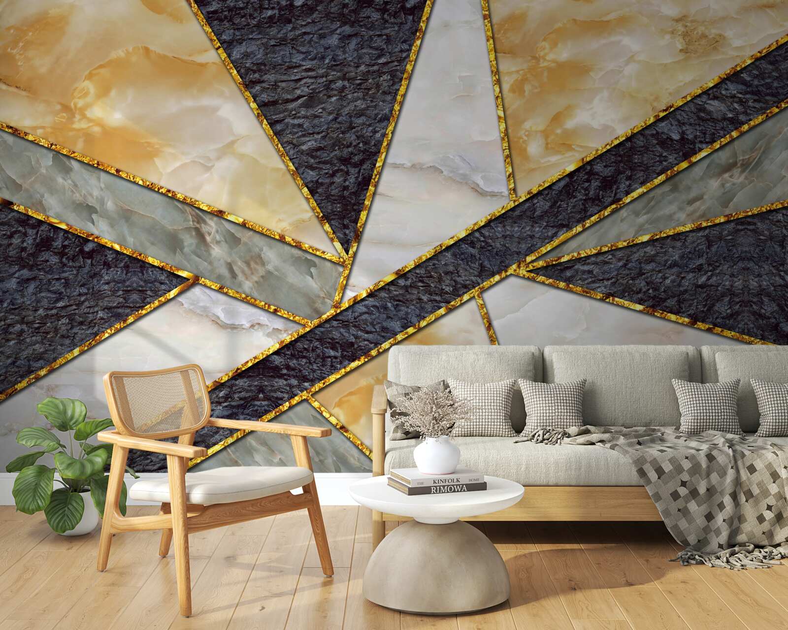 Fotobehang gekleurd marmer in gouden proporties