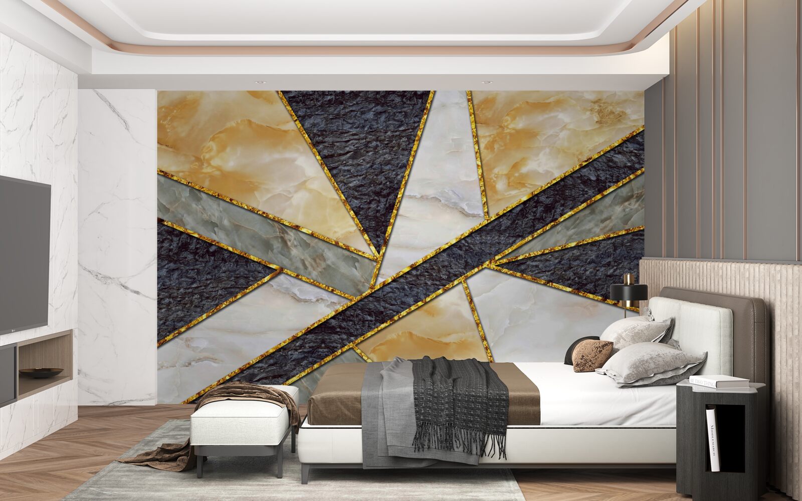 Fotobehang gekleurd marmer in gouden proporties