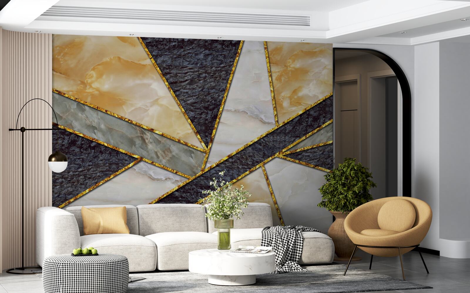 Fotobehang gekleurd marmer in gouden proporties