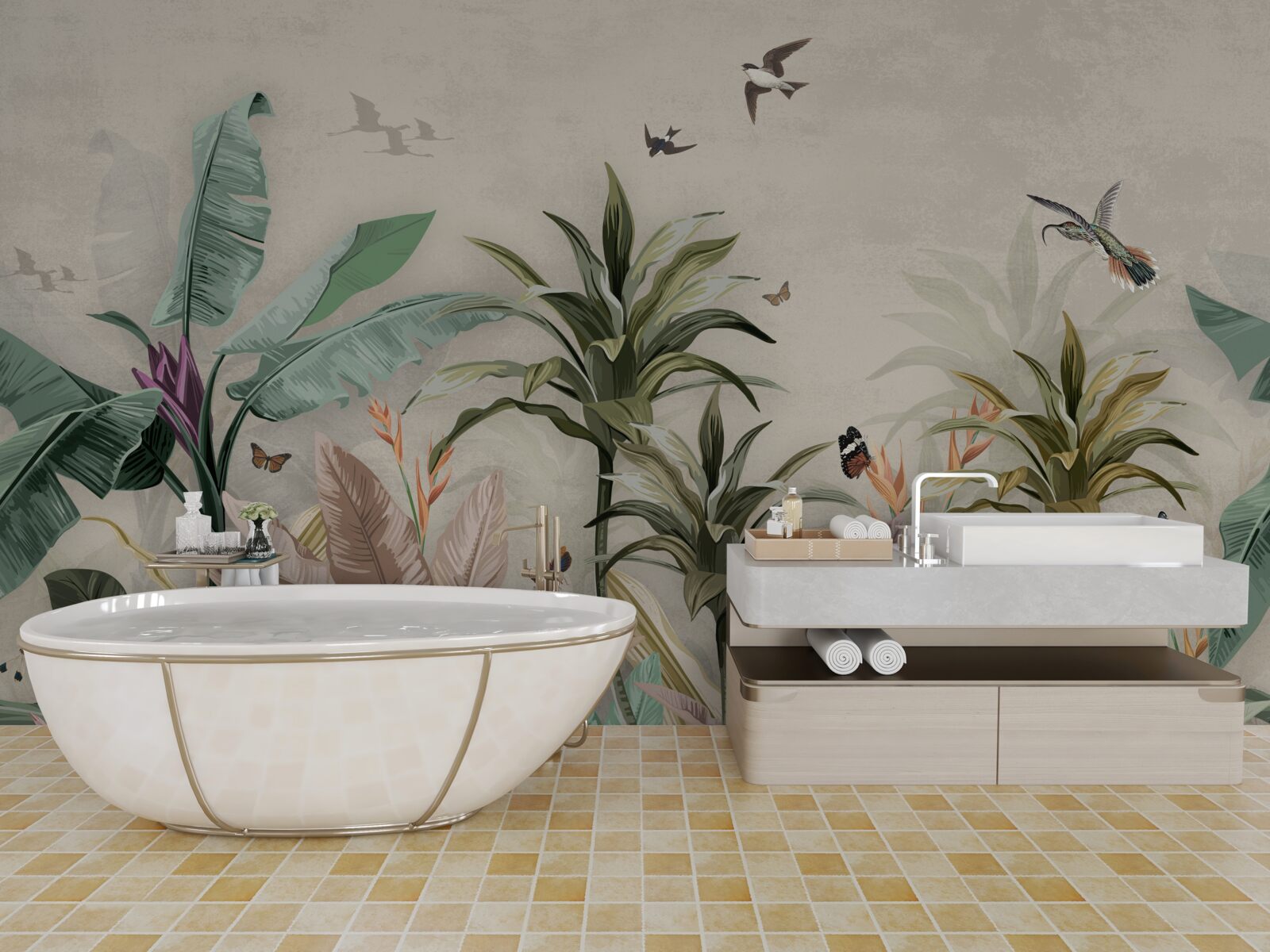 Fotobehang de tropen zijn een plek waar vogels plezier vinden