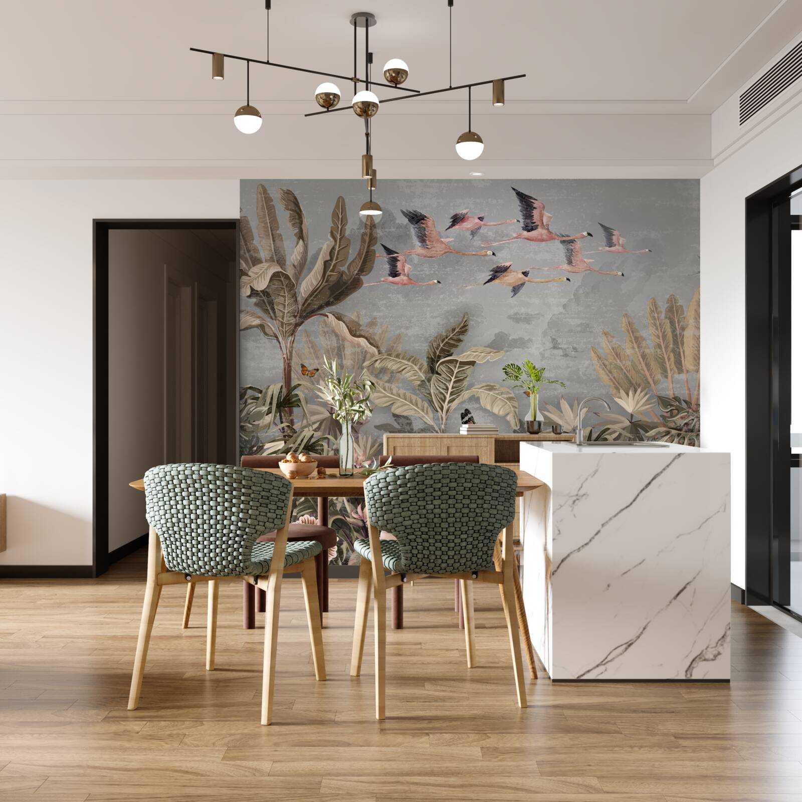 Fotobehang kraanvogels vliegen in de tropen