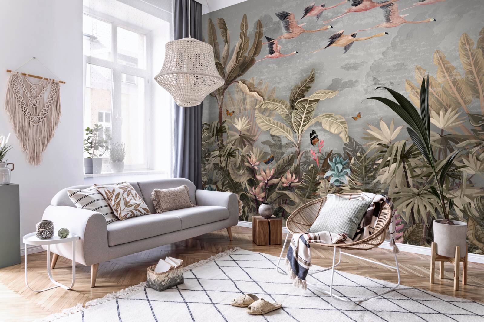 Fotobehang kraanvogels vliegen in de tropen