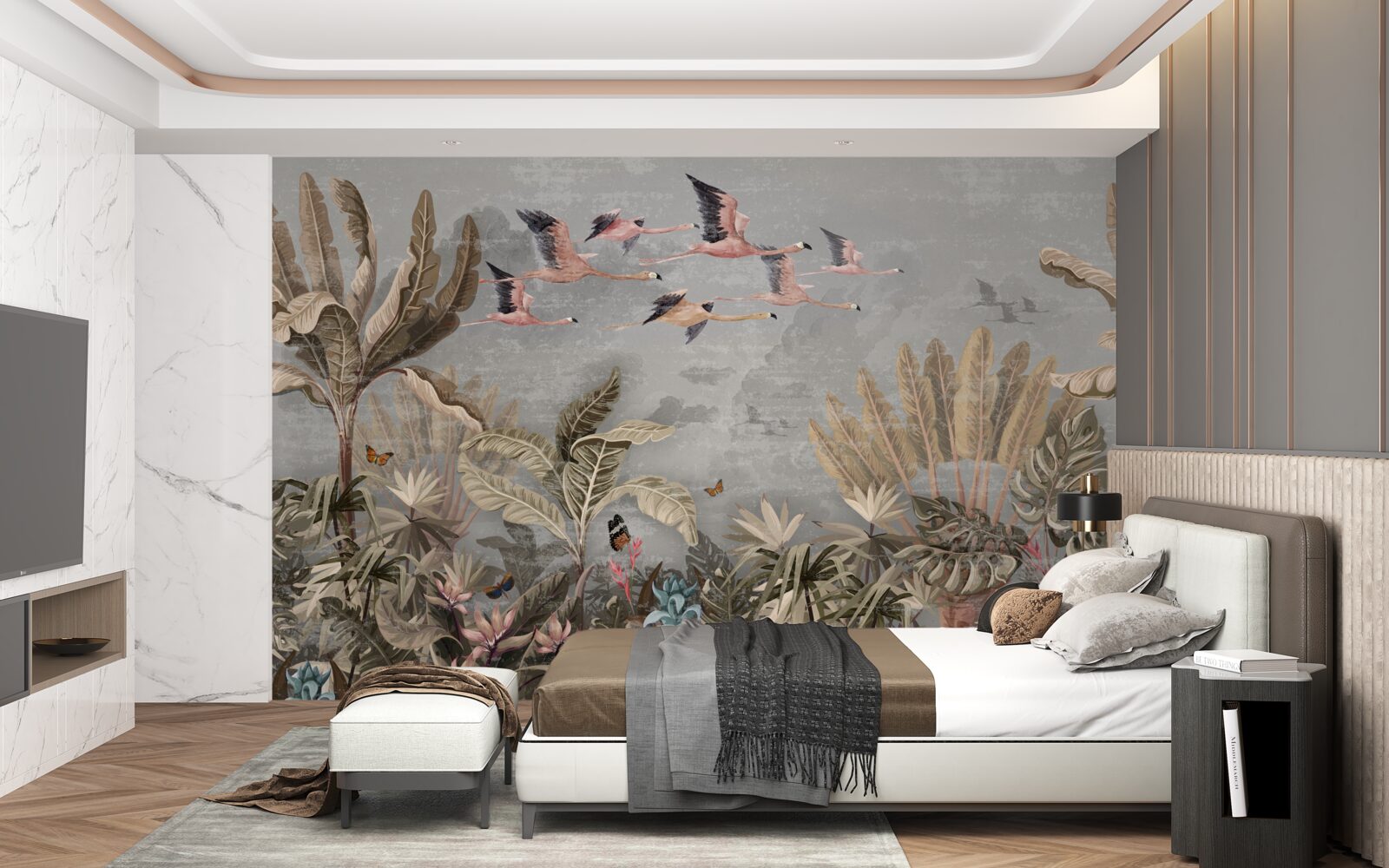 Fotobehang kraanvogels vliegen in de tropen