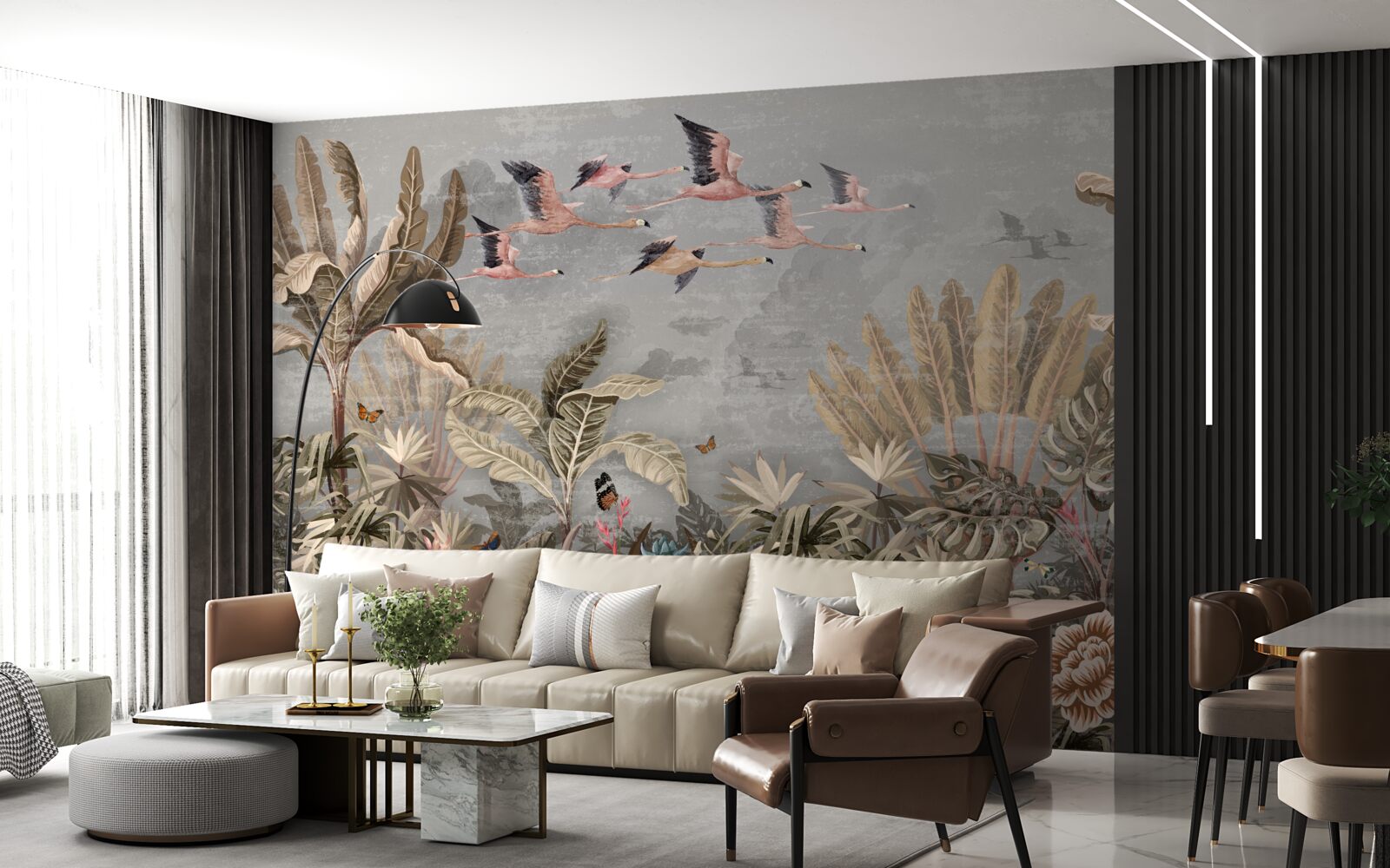 Fotobehang kraanvogels vliegen in de tropen