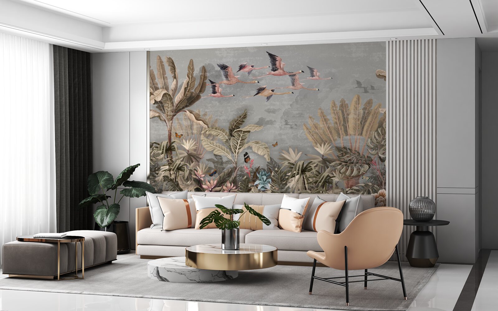 Fotobehang kraanvogels vliegen in de tropen