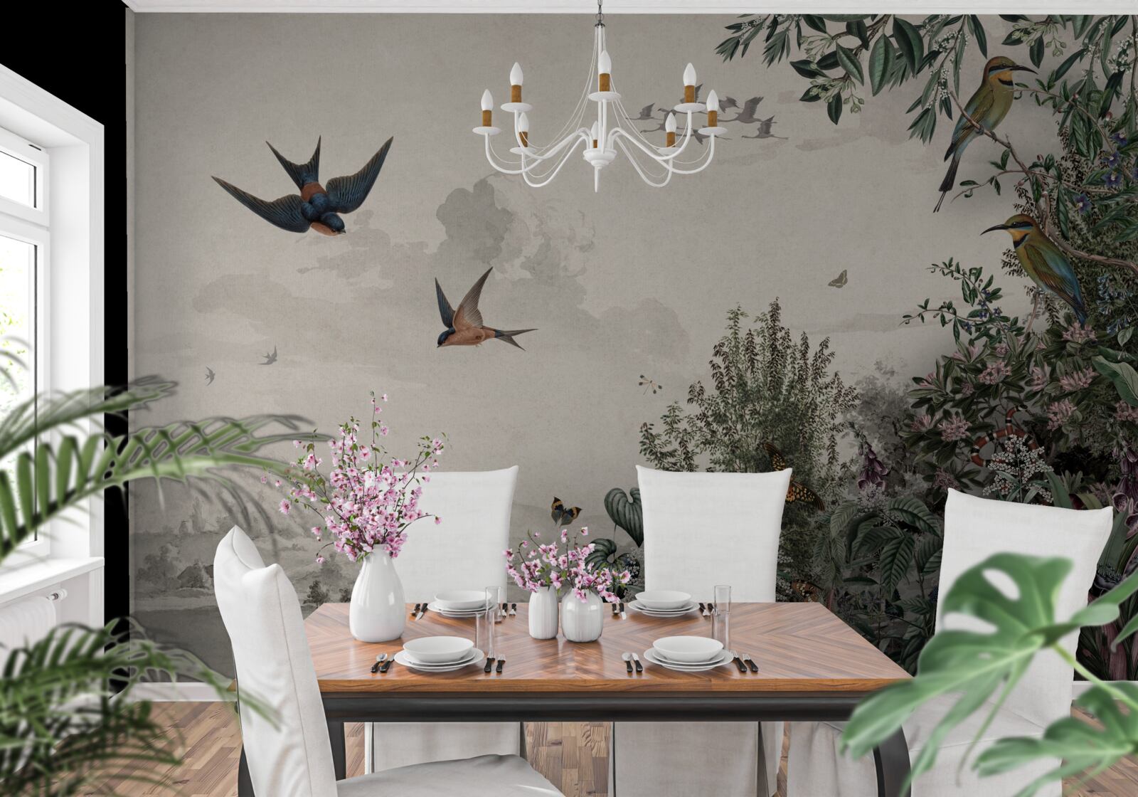 Fotobehang Als het regent, zoeken vogels beschutting