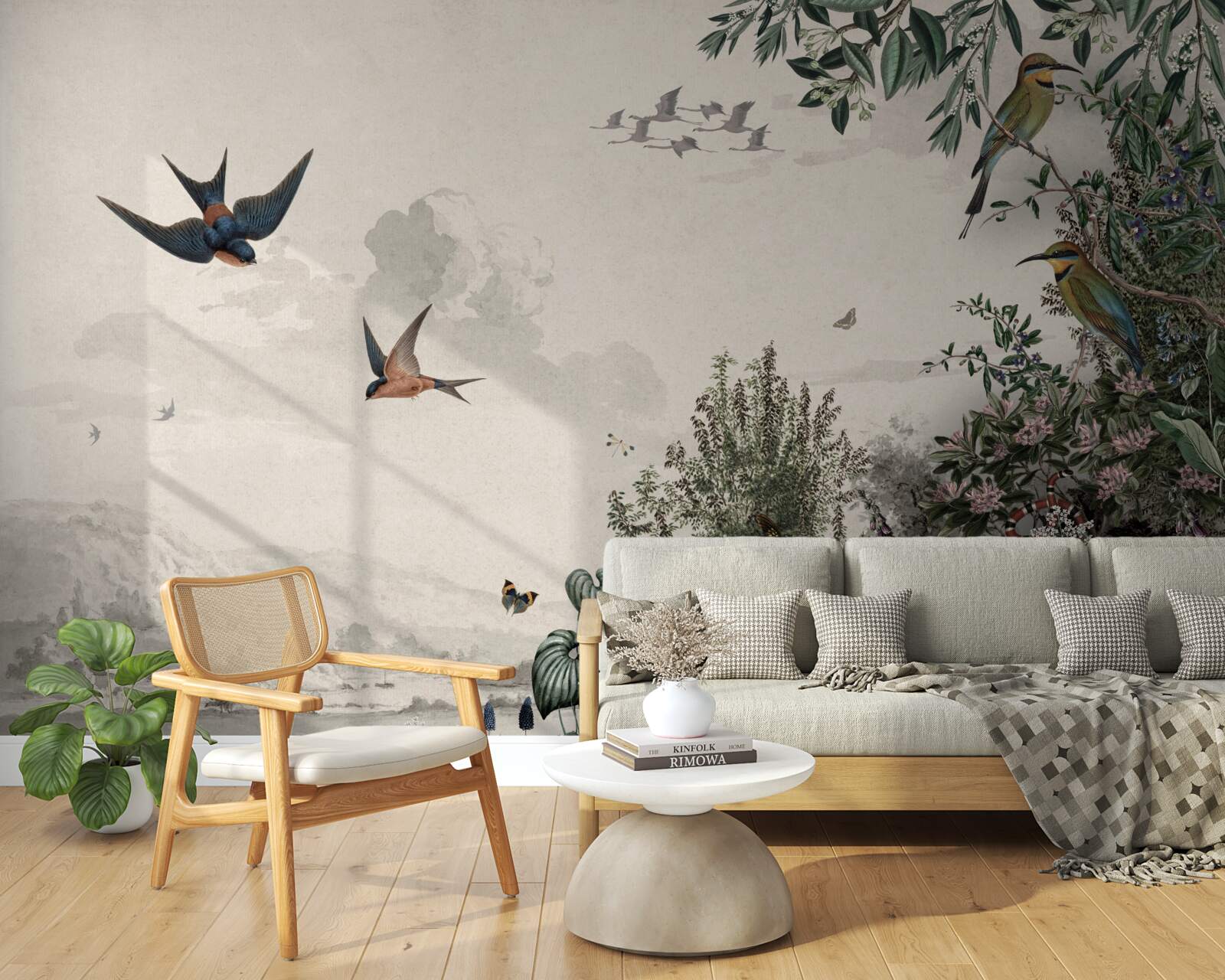 Fotobehang Als het regent, zoeken vogels beschutting