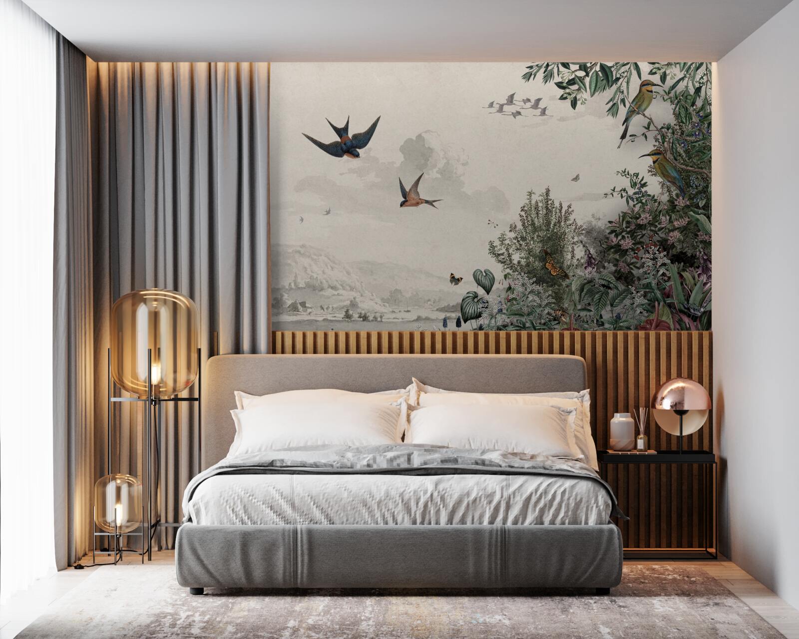 Fotobehang Als het regent, zoeken vogels beschutting