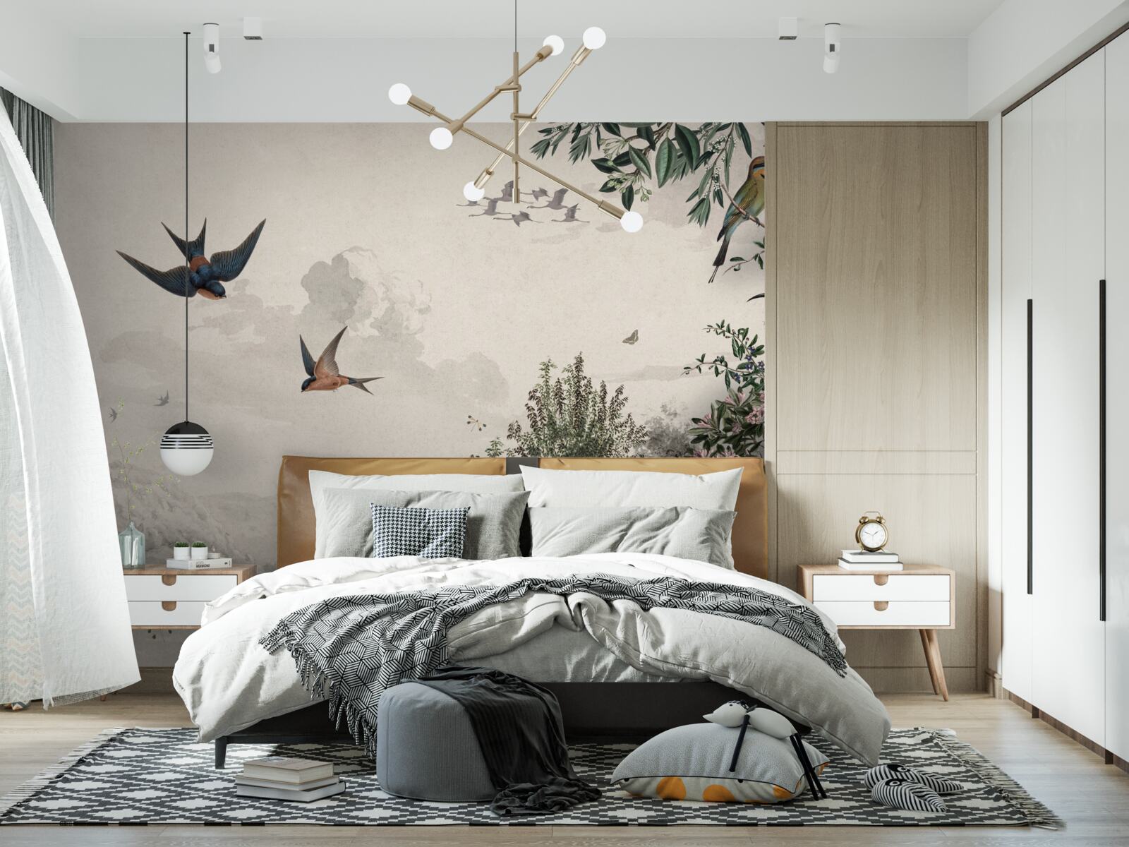 Fotobehang Als het regent, zoeken vogels beschutting