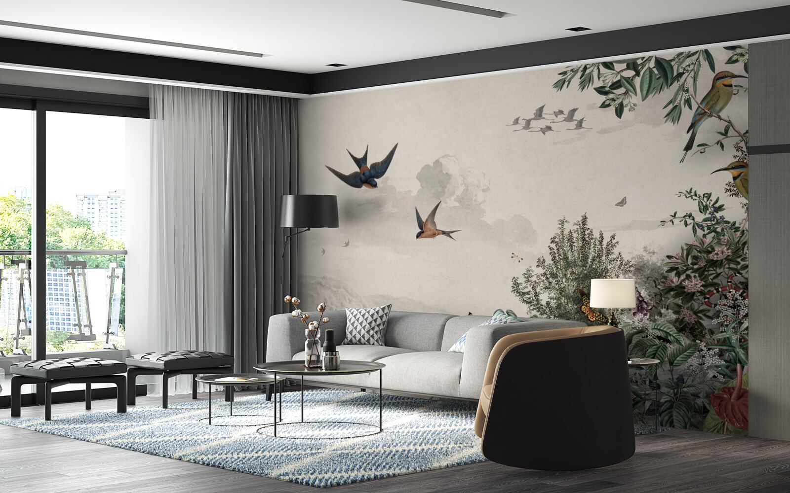 Fotobehang Als het regent, zoeken vogels beschutting