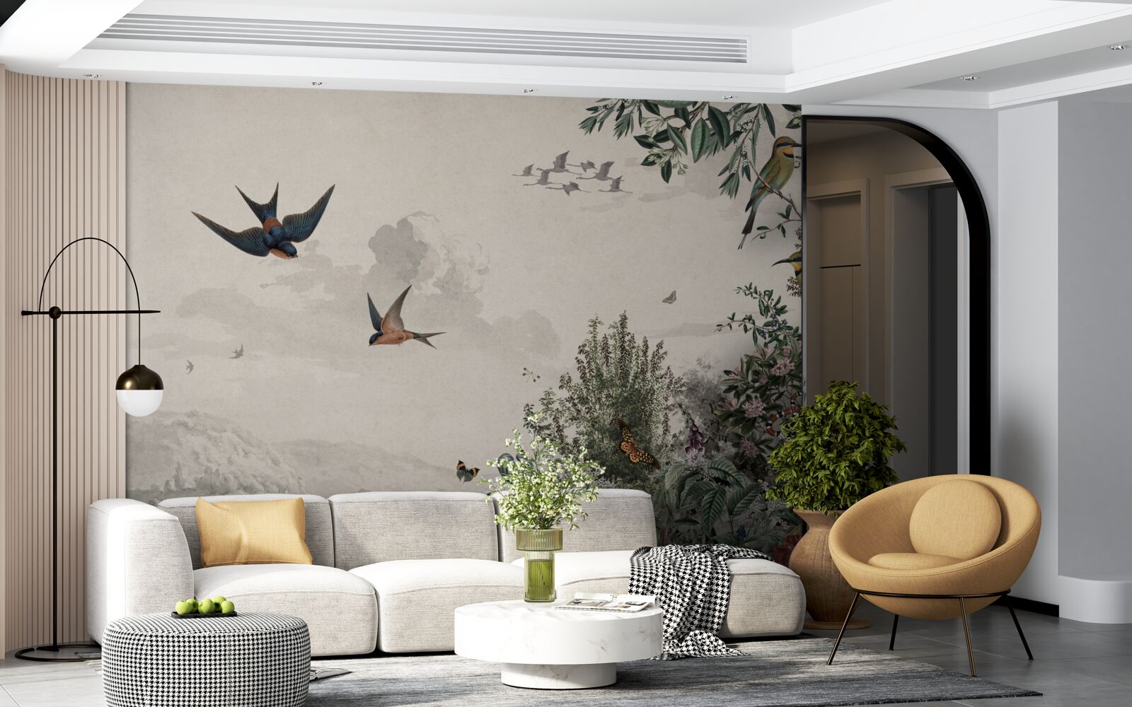 Fotobehang Als het regent, zoeken vogels beschutting