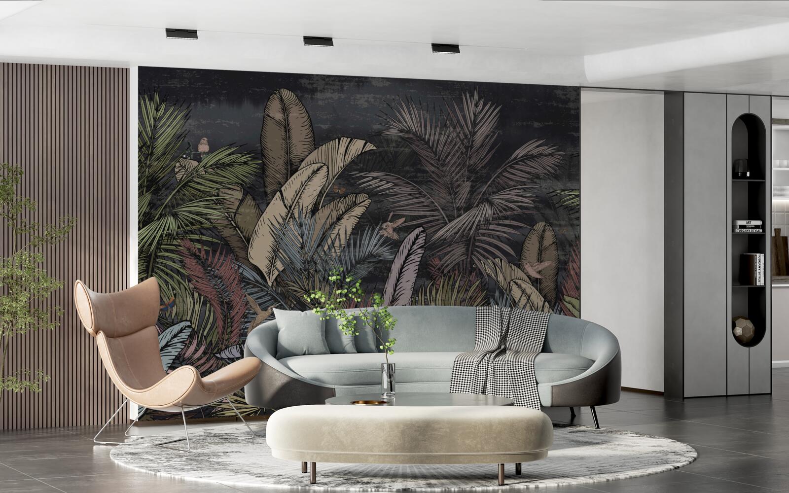 Fotobehang wanneer de nacht valt, tropische planten