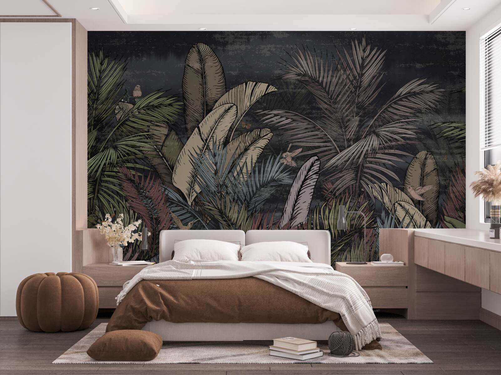 Fotobehang wanneer de nacht valt, tropische planten