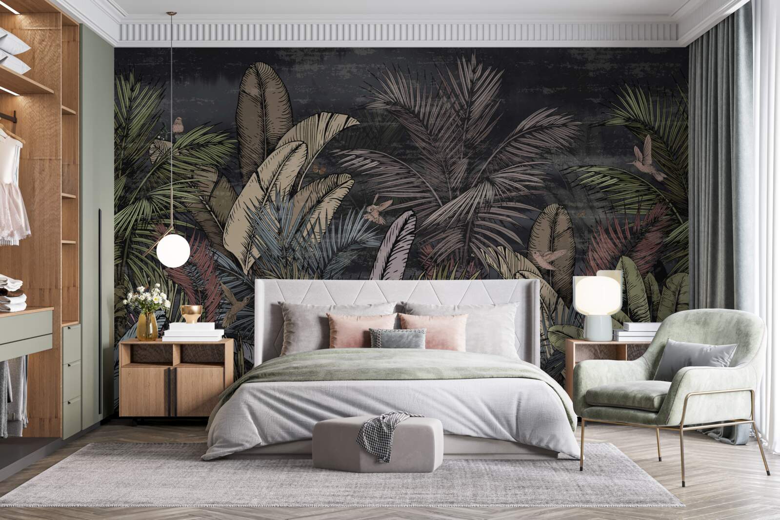 Fotobehang wanneer de nacht valt, tropische planten