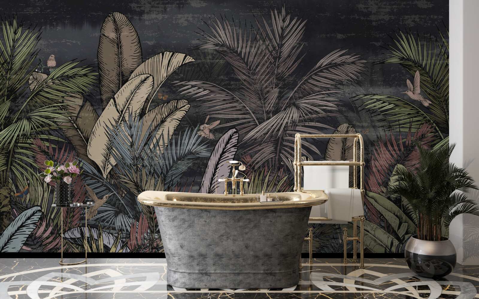 Fotobehang wanneer de nacht valt, tropische planten