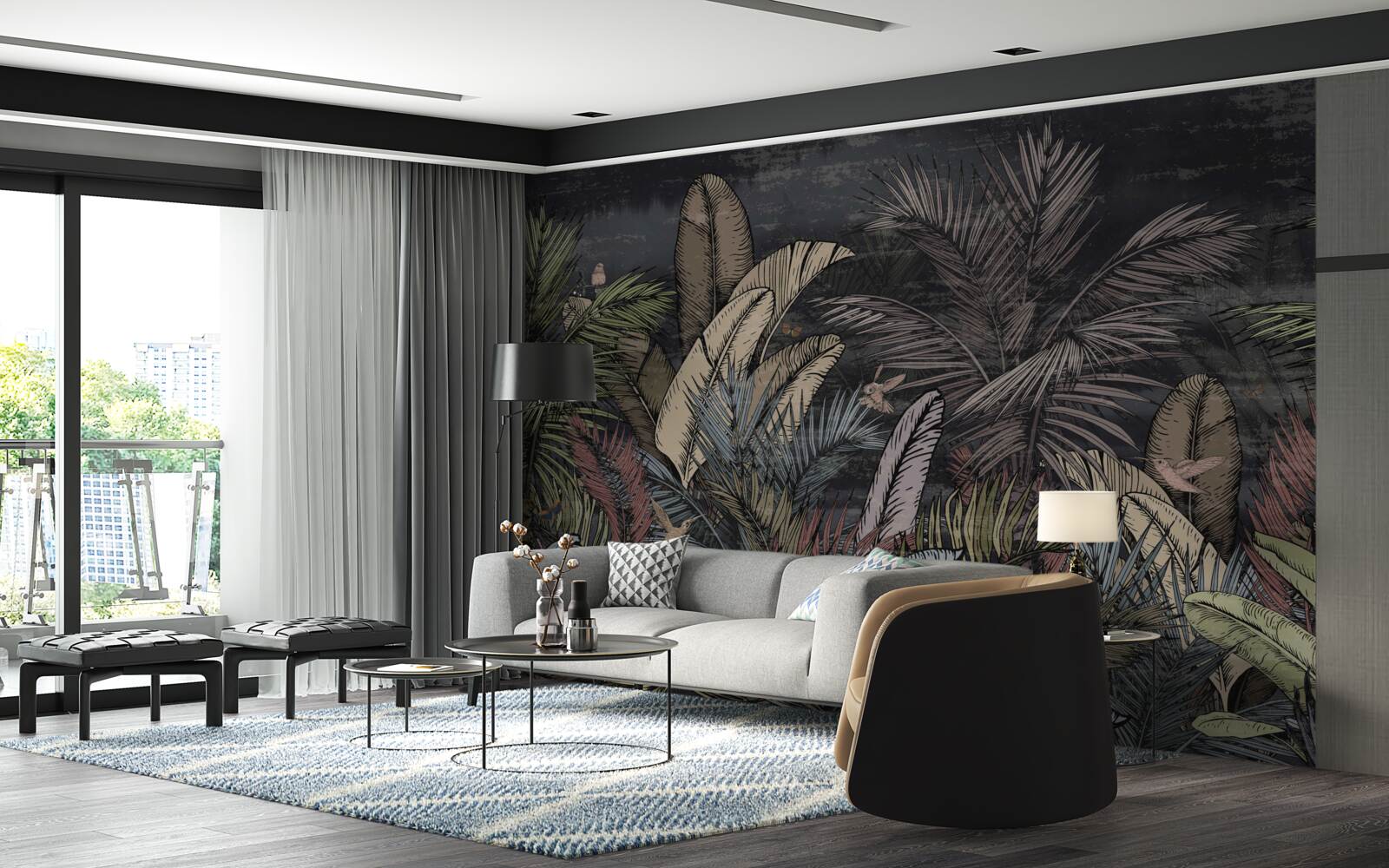 Fotobehang wanneer de nacht valt, tropische planten