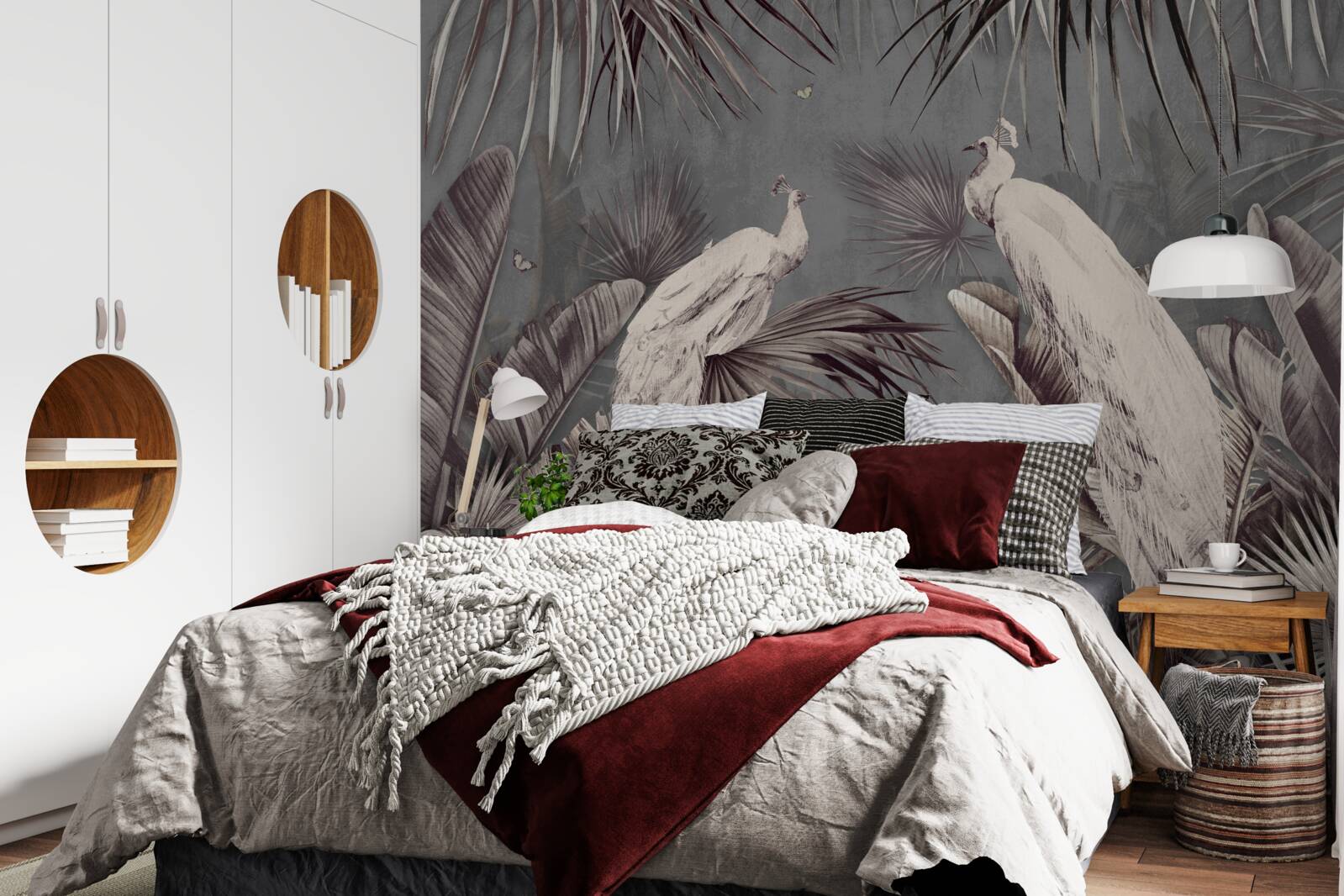 Fotobehang witte pauwen bereiden zich voor op regen