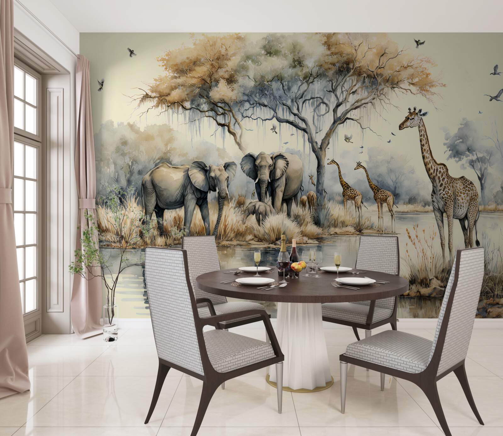 Fotobehang afrika dieren bij de vijver