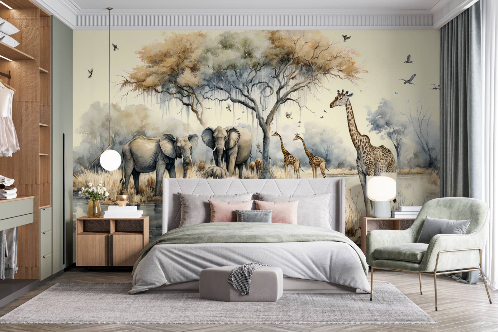Fotobehang afrika dieren bij de vijver