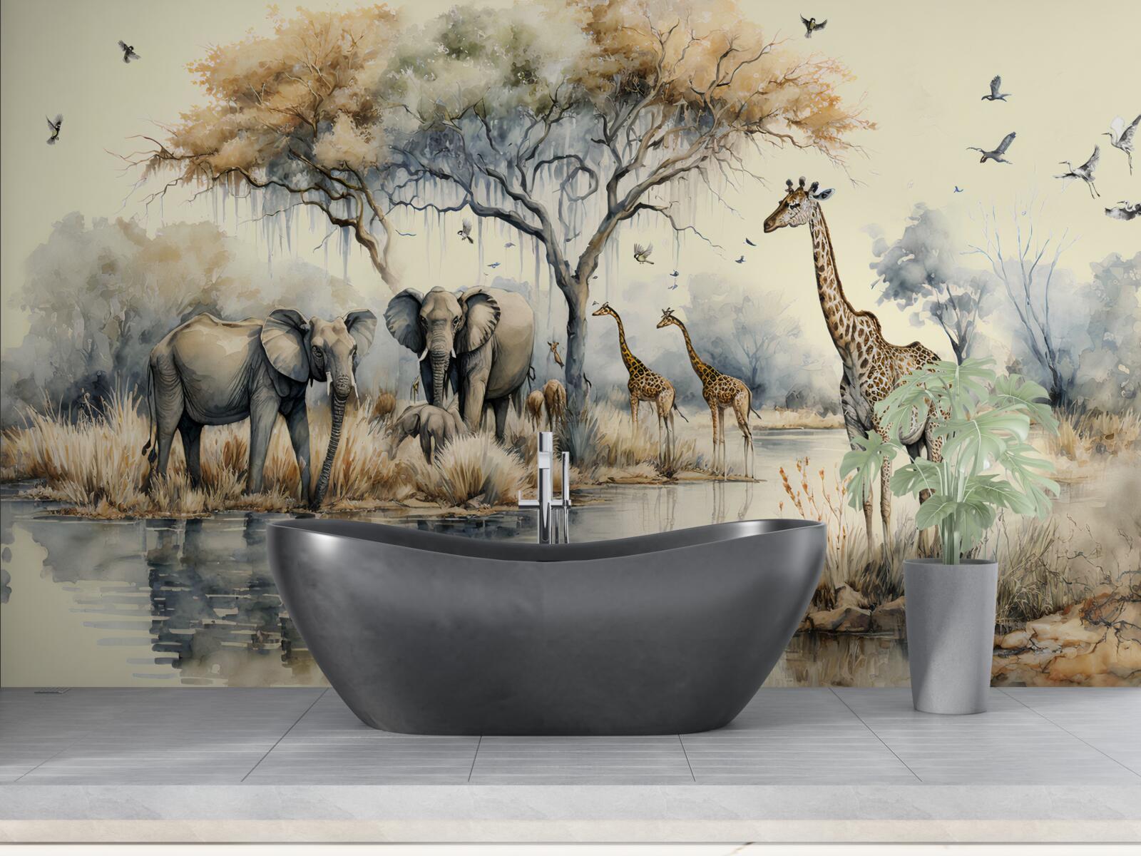 Fotobehang afrika dieren bij de vijver