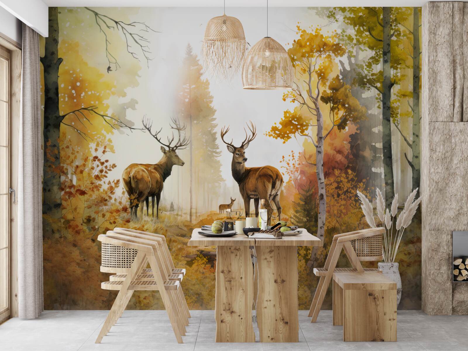 Fotobehang herfstbos wordt wandelgebied voor herten