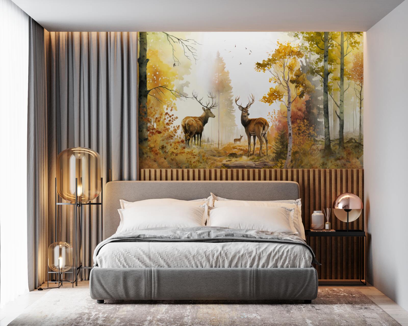 Fotobehang herfstbos wordt wandelgebied voor herten