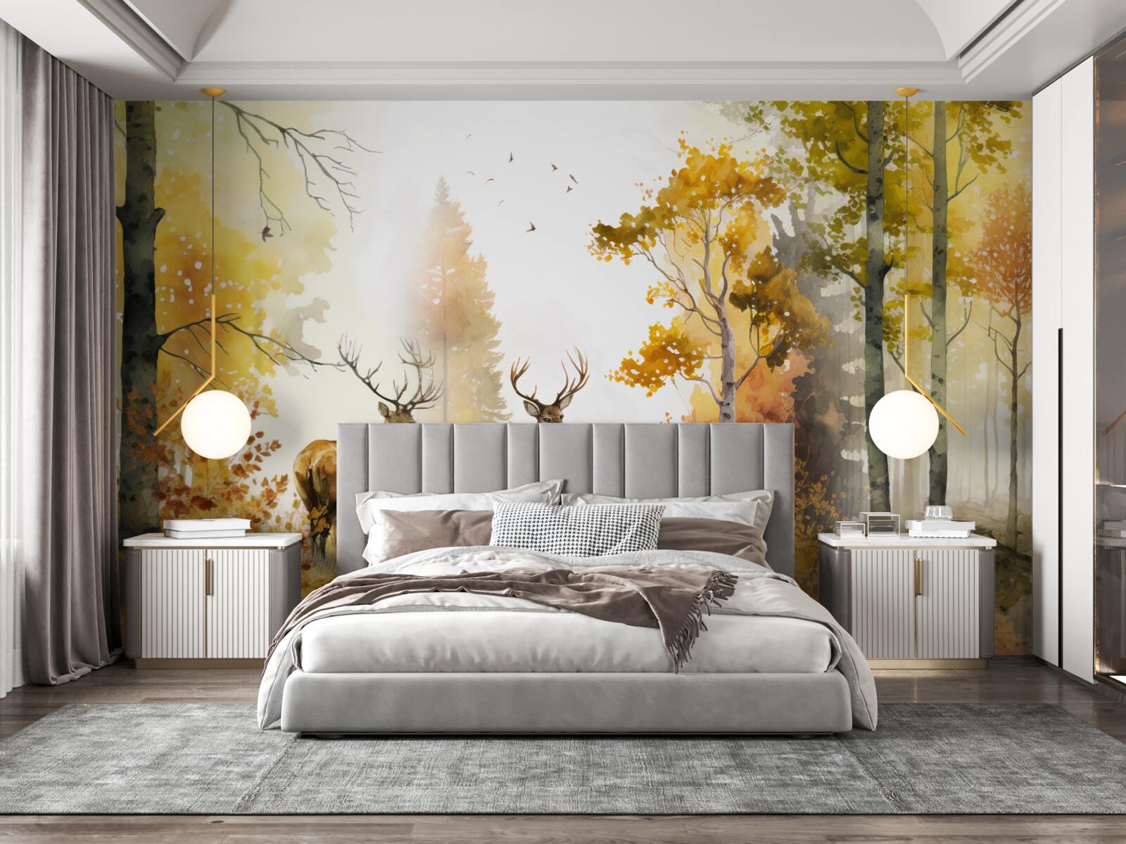 Fotobehang herfstbos wordt wandelgebied voor herten