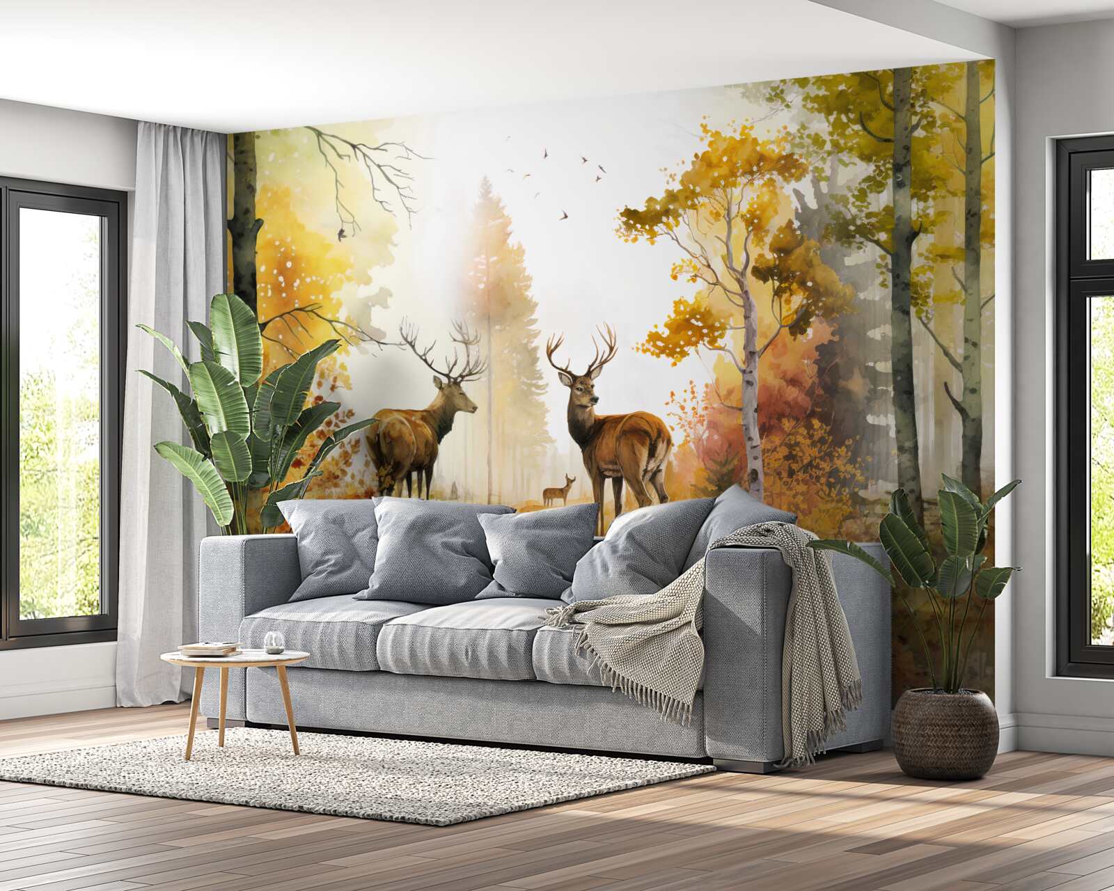 Fotobehang herfstbos wordt wandelgebied voor herten