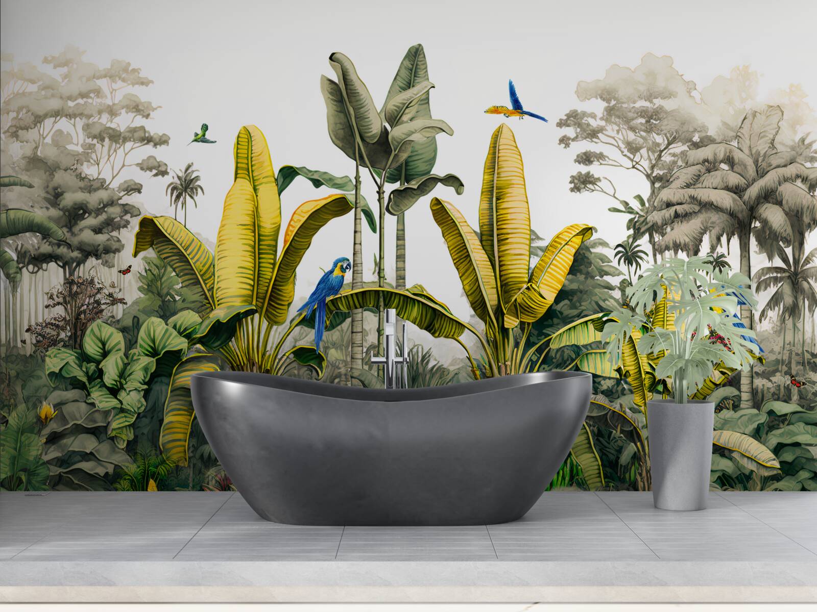 Fotobehang gouden varenbladeren glinsteren in het groene bos