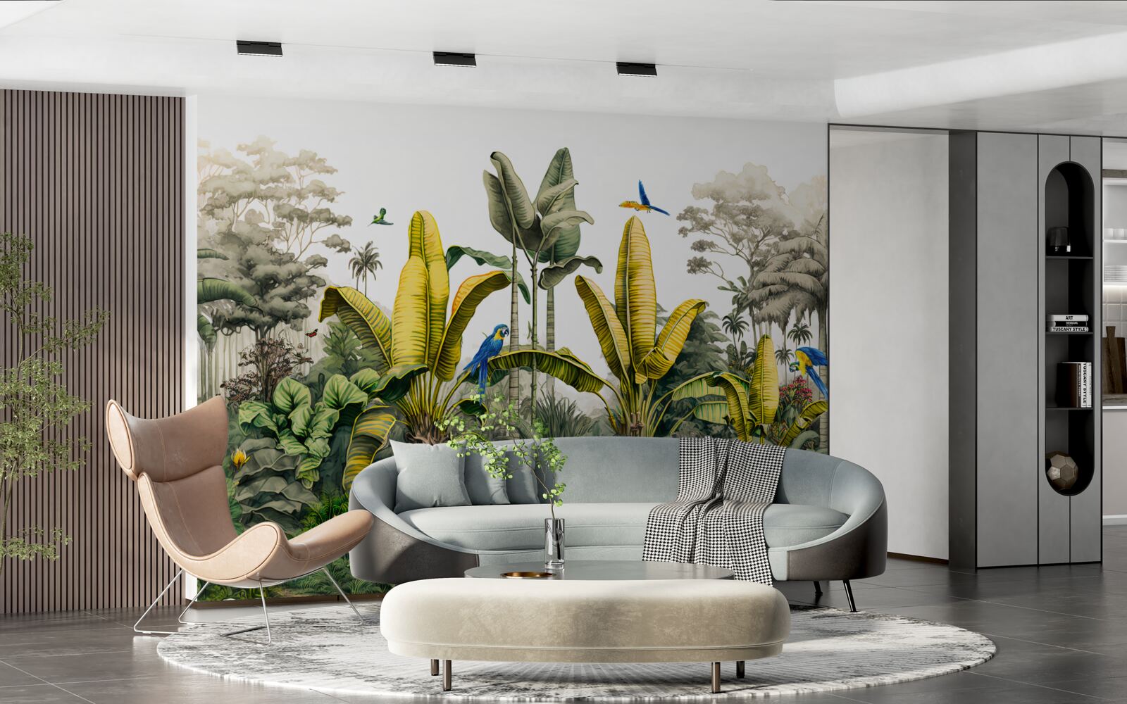 Fotobehang gouden varenbladeren glinsteren in het groene bos