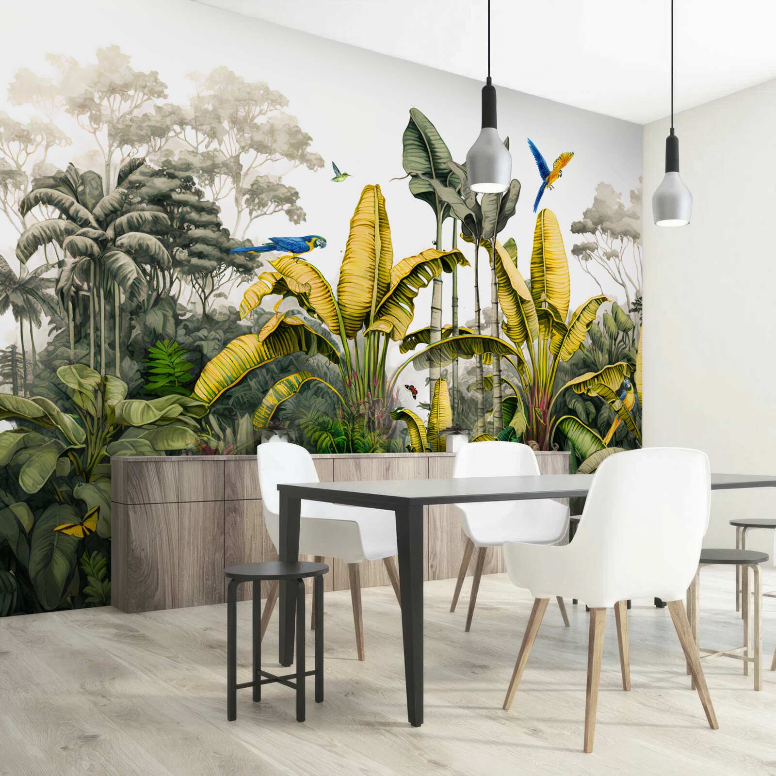 Fotobehang grote takken van een goudvaren in een tropisch woud