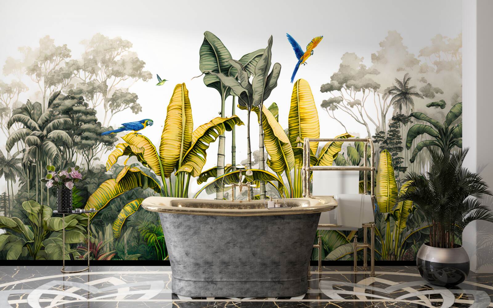 Fotobehang grote takken van een goudvaren in een tropisch woud