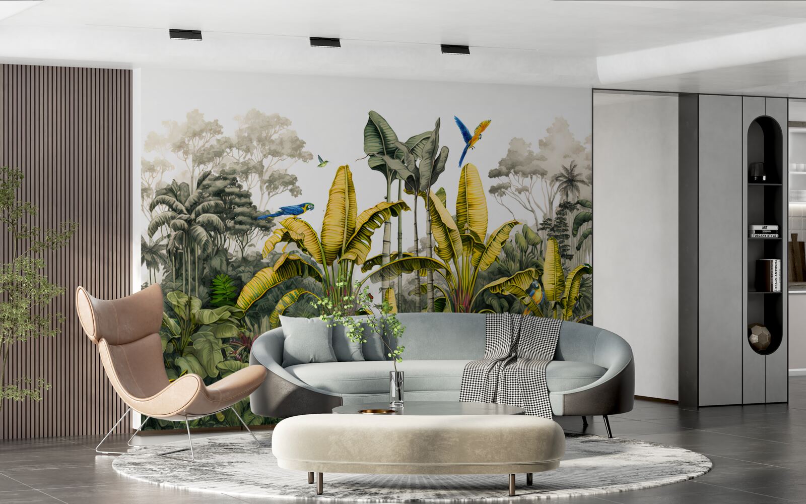 Fotobehang grote takken van een goudvaren in een tropisch woud