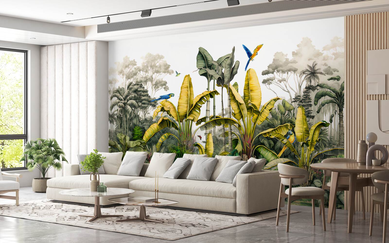 Fotobehang grote takken van een goudvaren in een tropisch woud