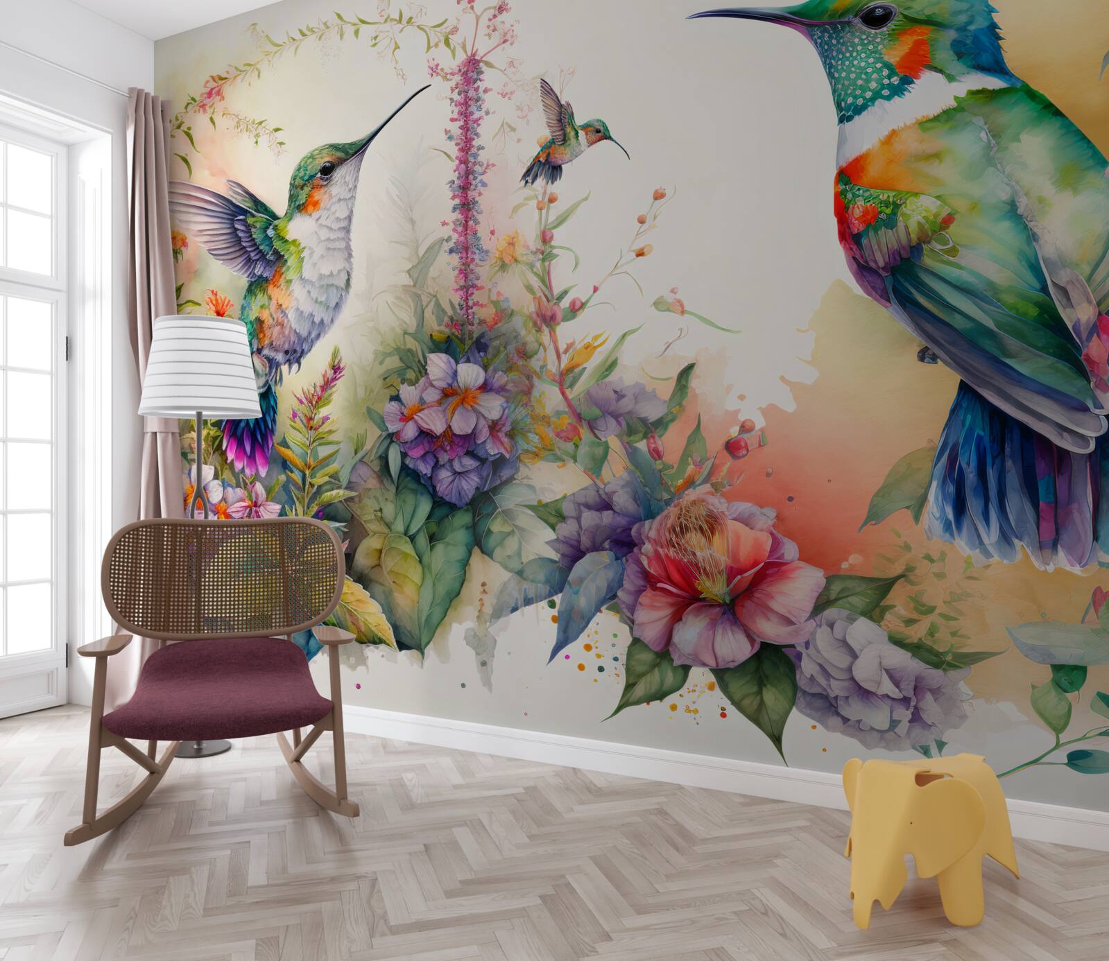 Fotobehang kolibries communiceren met kleuren