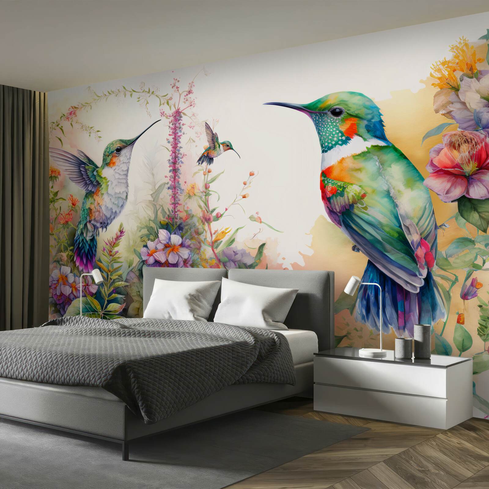 Fotobehang kolibries communiceren met kleuren