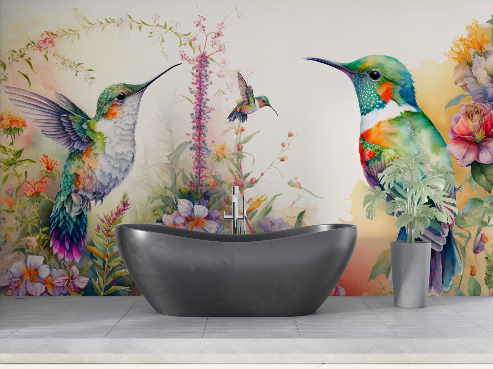 Fotobehang kolibries communiceren met kleuren